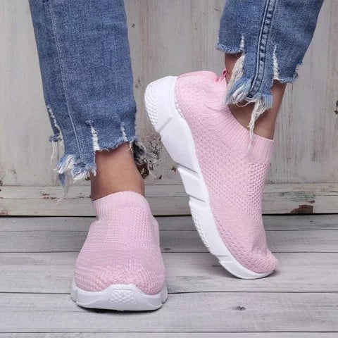 Women Breathable Elastic Cloth Sneakers Platform Slip On Sneakers Plus Size Loafers - fashionshoeshouse