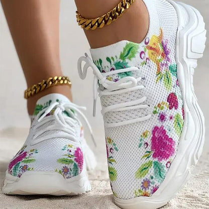 Floral Print Lace-up Breathable Orthopedic Sneakers