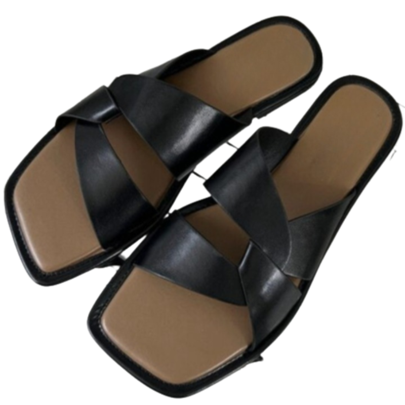 Brown Thick-Heeled Leather Sandals