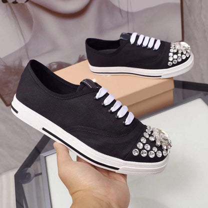 Round Toe Rubber Sole Lace Shoe Casual Style Plain With Jewellery