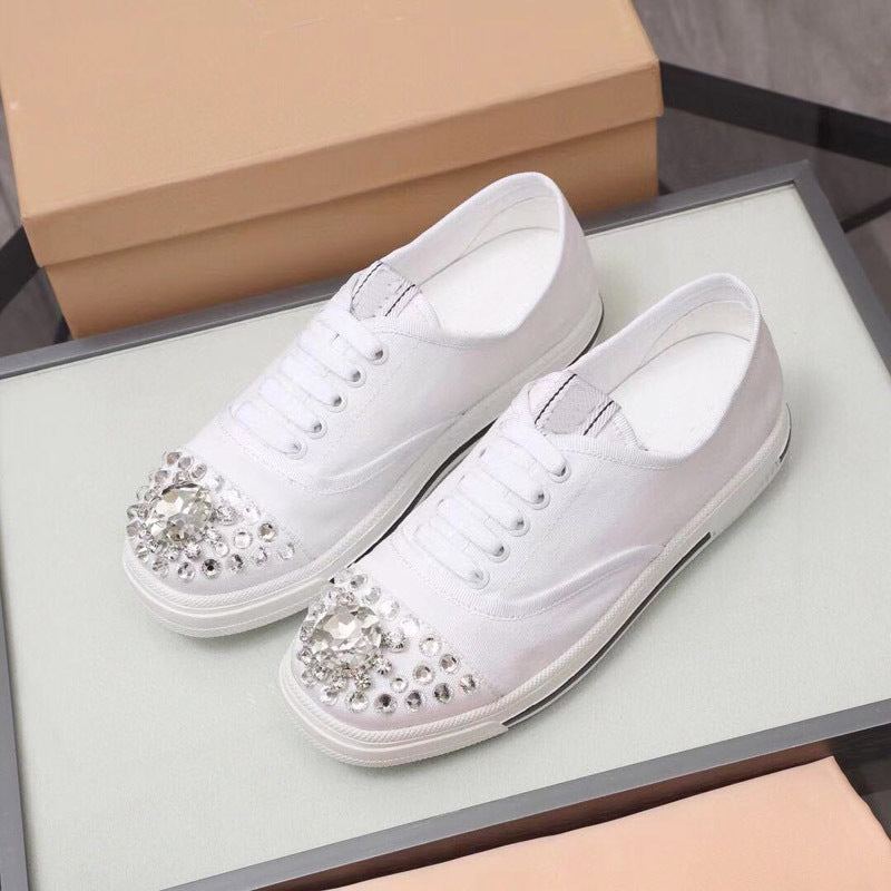 Round Toe Rubber Sole Lace Shoe Casual Style Plain With Jewellery