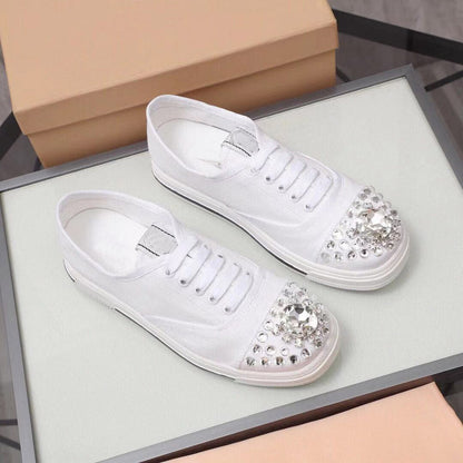 Round Toe Rubber Sole Lace Shoe Casual Style Plain With Jewellery