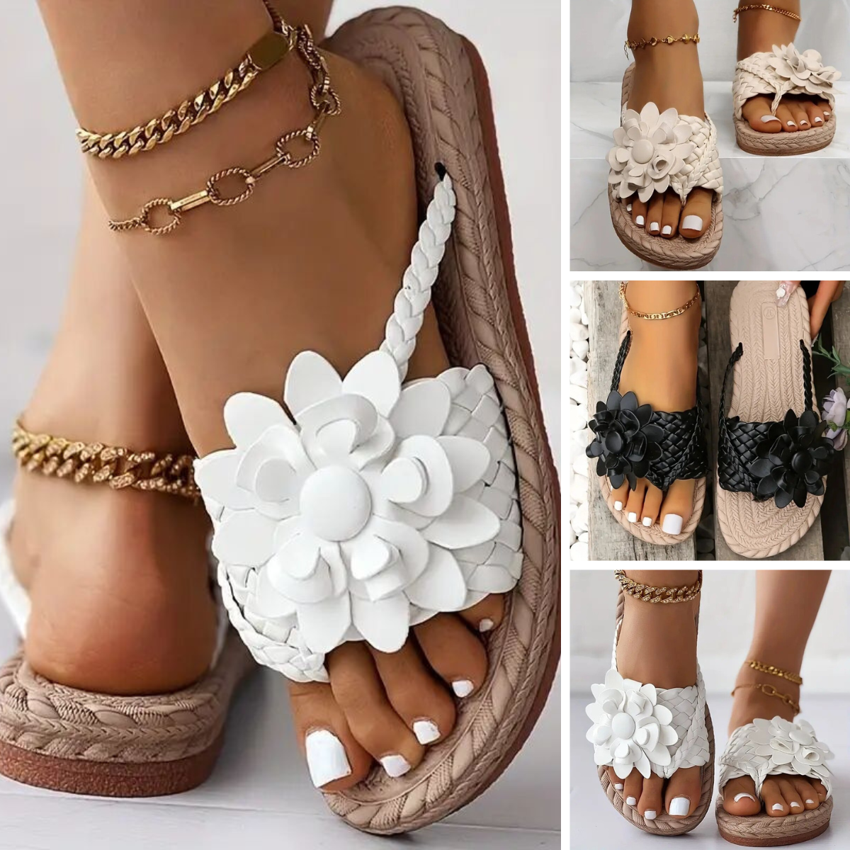 Boho style slippers with flowers