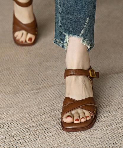 Brown Cross Strap Peep Toe Sandals