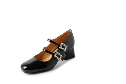 Casual block heels with double buckle strap