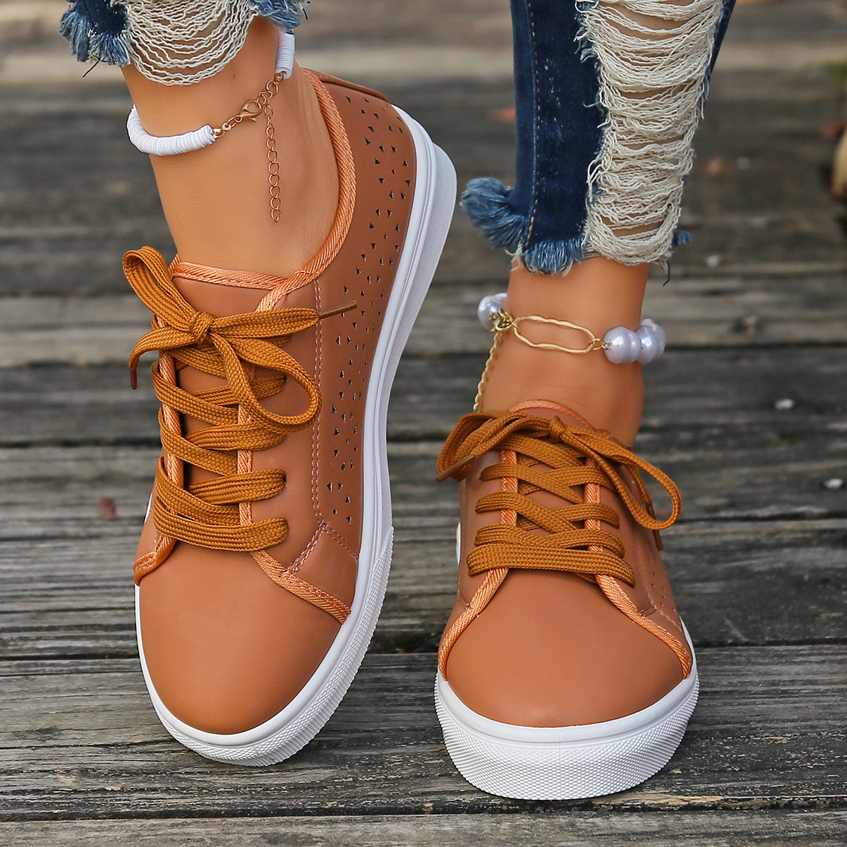 Faux leather lace-up vented sneakers