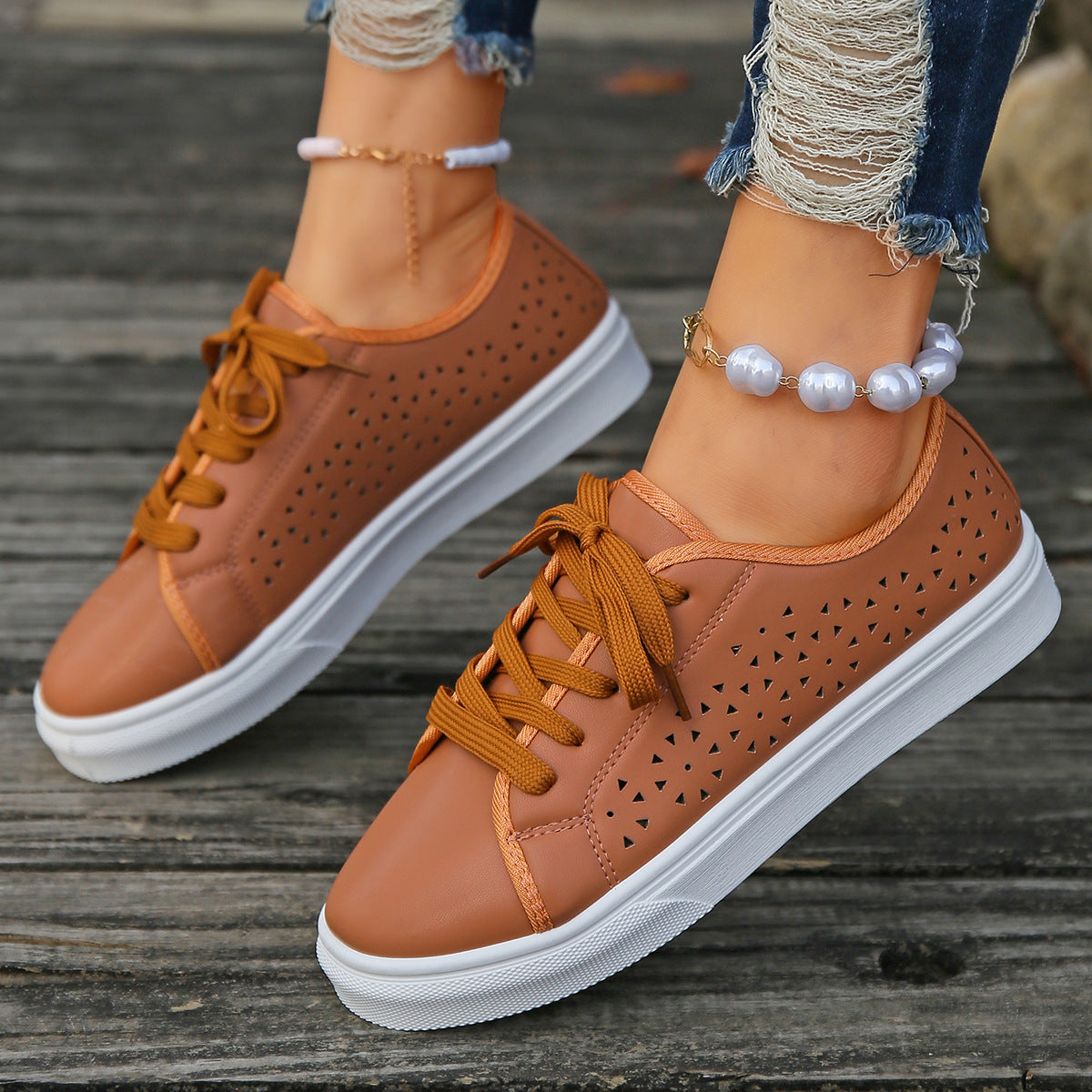 Faux leather lace-up vented sneakers