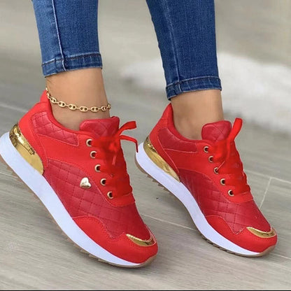 Round Toe Gold Sequin Embellished Lace-Up Sneakers Oshnow