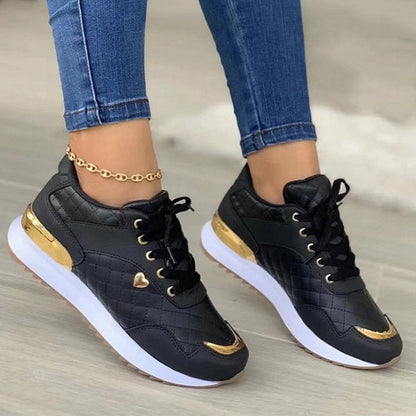 Round Toe Gold Sequin Embellished Lace-Up Sneakers Oshnow