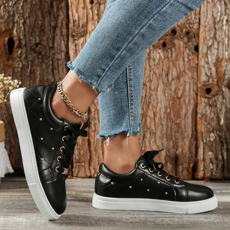 Lace-up Flats Shoes with Metal Buckle