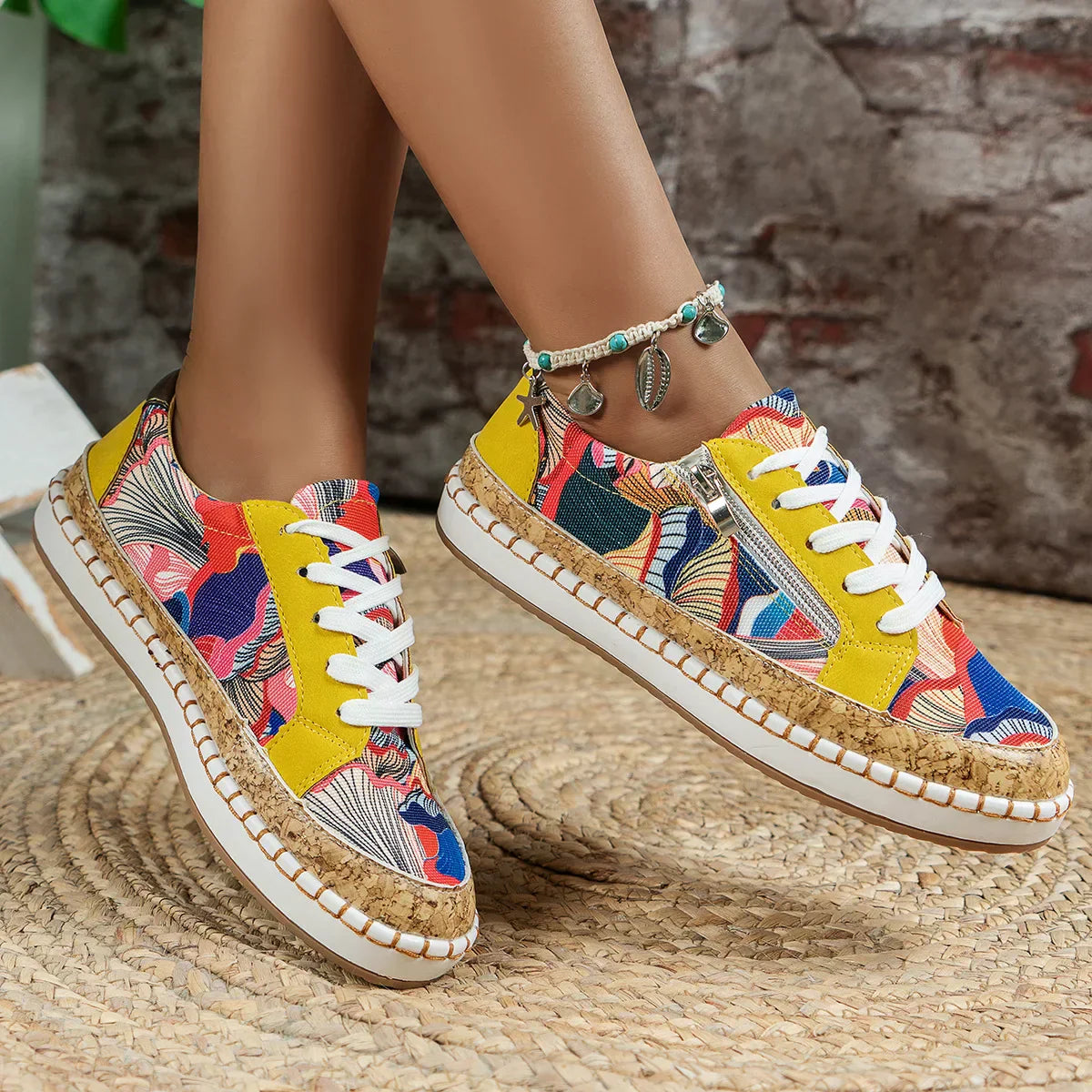 Floral Print Women's Vulcanized Sneakers