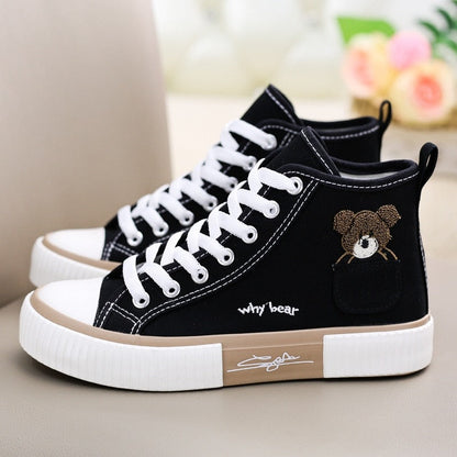 Casual Lace Up Black White Bear Shoes