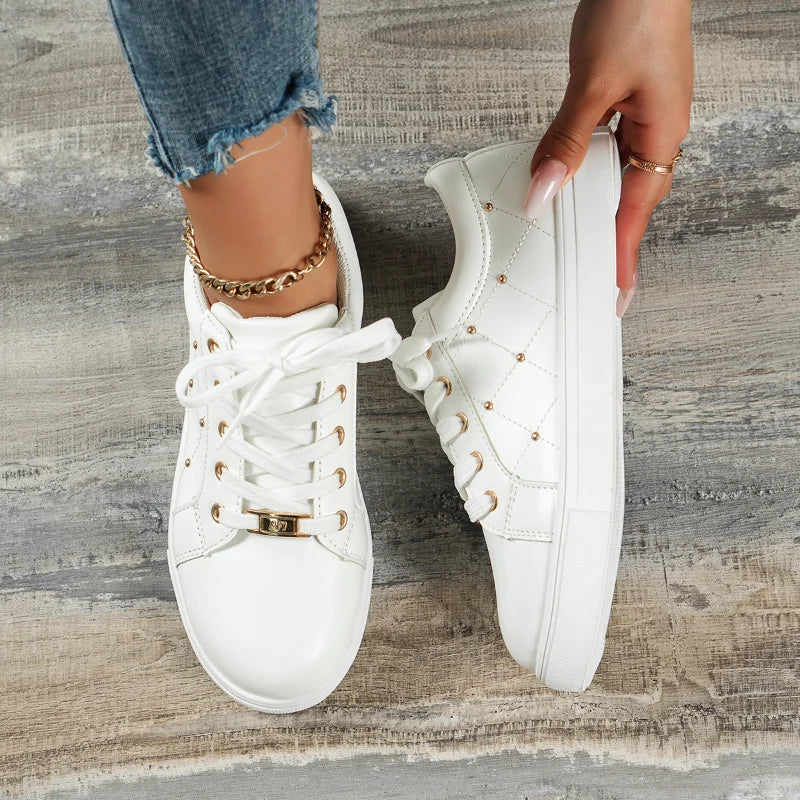 Lace-up Flats Shoes with Metal Buckle