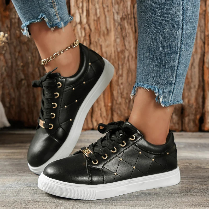 Lace-up Flats Shoes with Metal Buckle