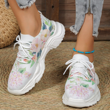 Floral Print Lace-up Breathable Orthopedic Sneakers