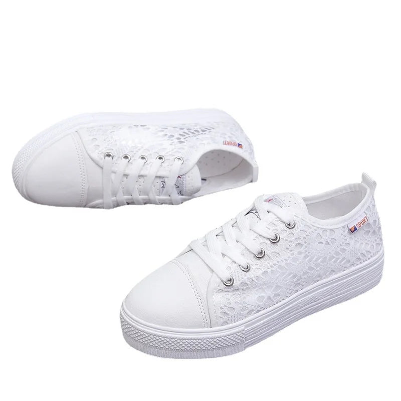 Ladies' Comfortable White Daisy Sneakers