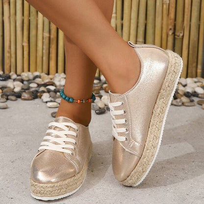 Metallic Espadrille Lace-up Platform Shoes