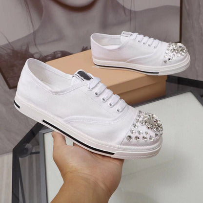 Round Toe Rubber Sole Lace Shoe Casual Style Plain With Jewellery