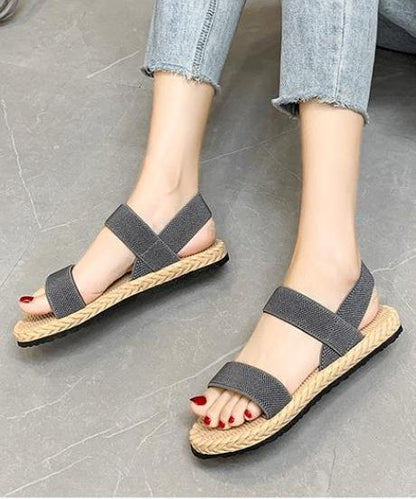 Camel-coloured women's flat sandals, simple woven elastic strap