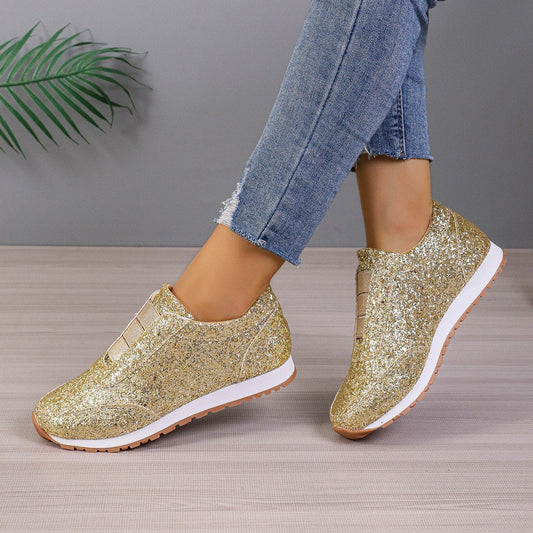 Sparkling Glitter Elastic Slip-On Fashion Sneakers