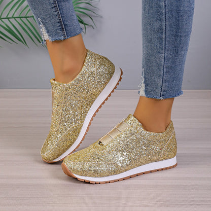 Sparkling Glitter Elastic Slip-On Fashion Sneakers