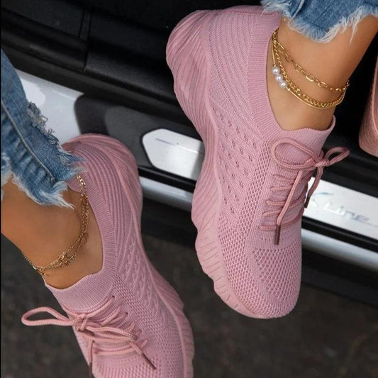 Mesh Breathable Women Casual Sneakers Lace-up Vulcanized Shoes Ladies Platform Sneakers - Shop & Buy