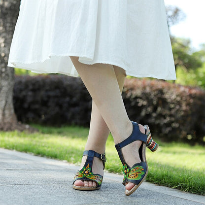 Colourful Bohemian Style Block Heels Sandals