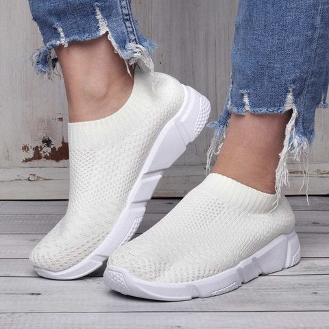 Women Breathable Elastic Cloth Sneakers Platform Slip On Sneakers Plus Size Loafers - fashionshoeshouse